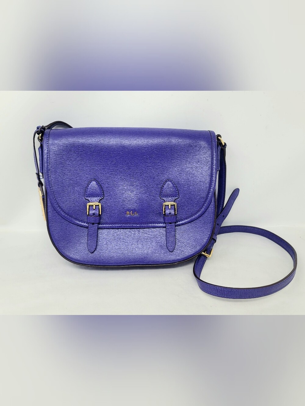 Rare Lauren Ralph Lauren RLL Royal Blue Leather Medium Messenger Crossbody Bag